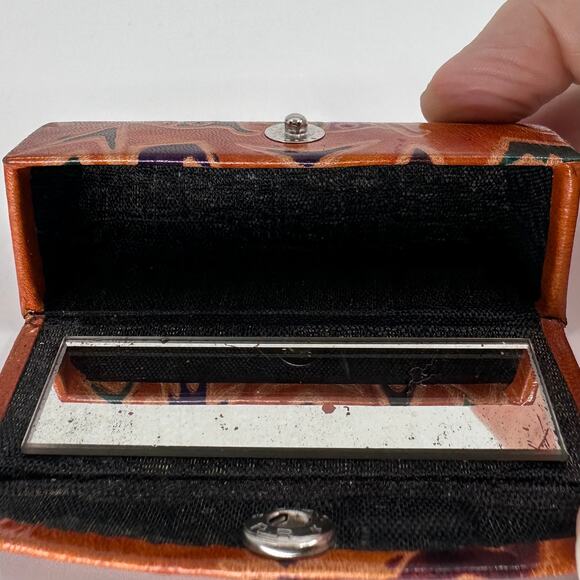 Vtg Leather Lipstick Holder Case 3Elephants w/Mirror Snap Closure Printed Tribal - Picture 7 of 7